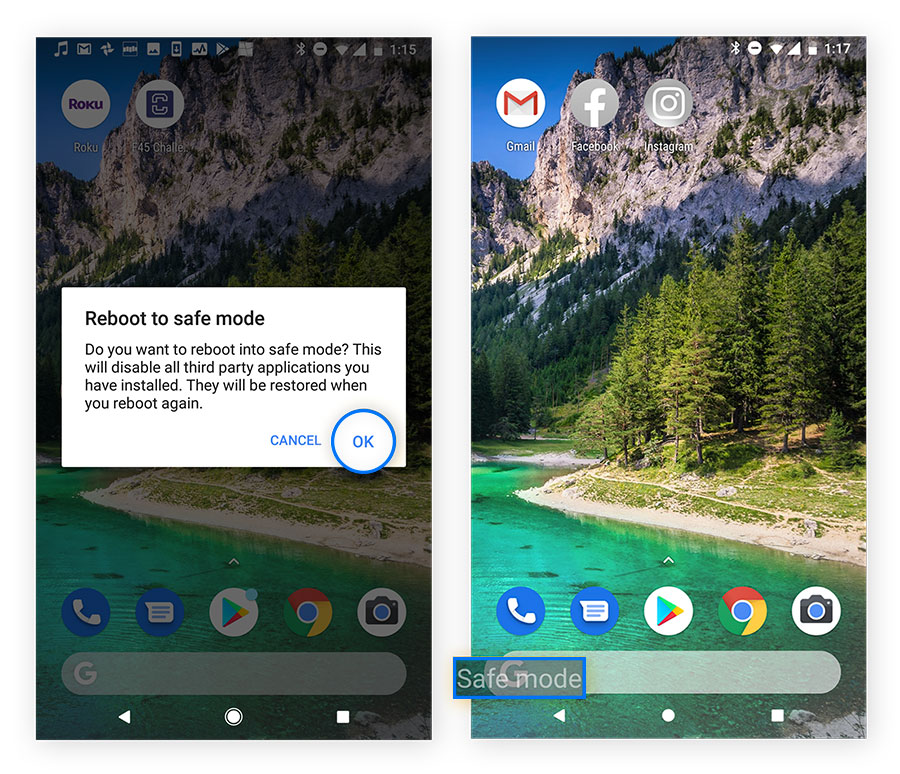 Screenshot of the Android OS in safe mode.